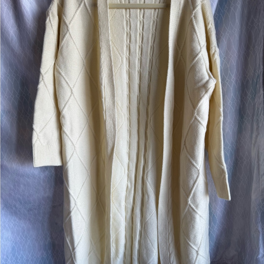 Elegant Cream Open-Front Duster Cable-knit Sweater XXL NEW